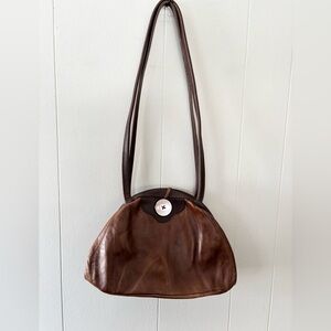 Amann Brown leather shoulder handbag suede interior